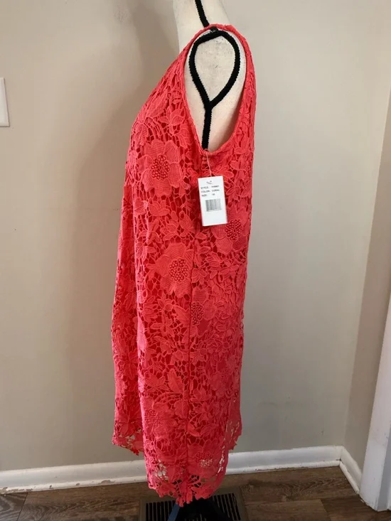 Ronnie Nicole coral pink lace sleeveless midi dress SZ 16 - Picture 3 of 14
